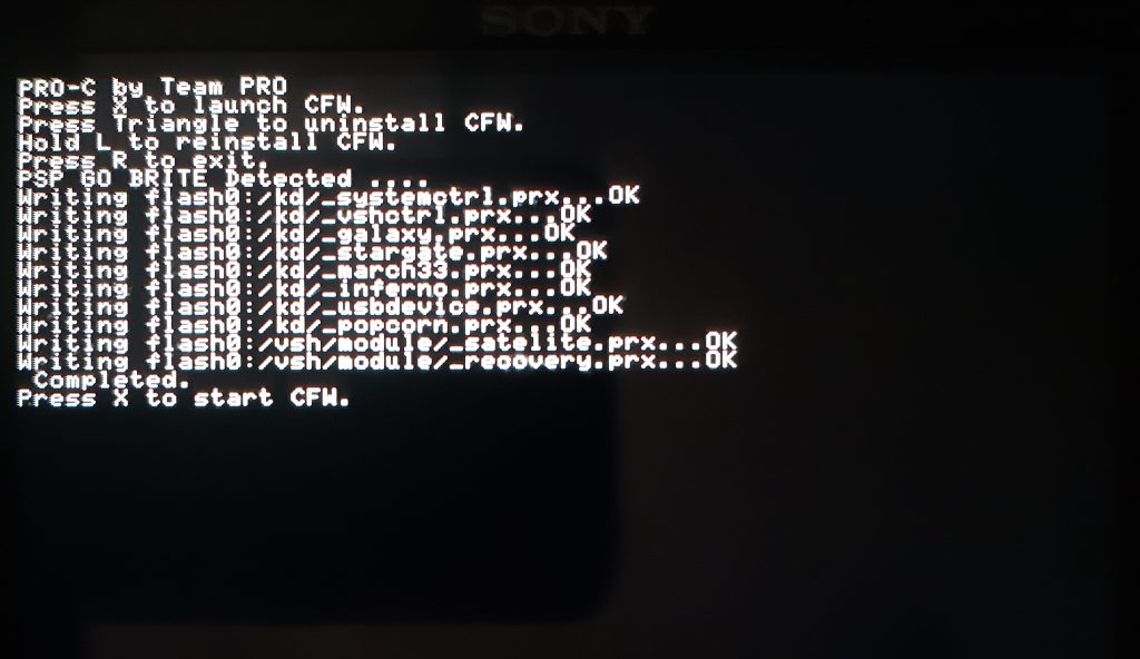 Installation process of PRO on the PSP